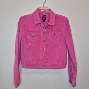 GAP Vintage Hot Pink Corduroy Cropped Trucker Jacket Y2K Barbiecore‎ Pop Color S